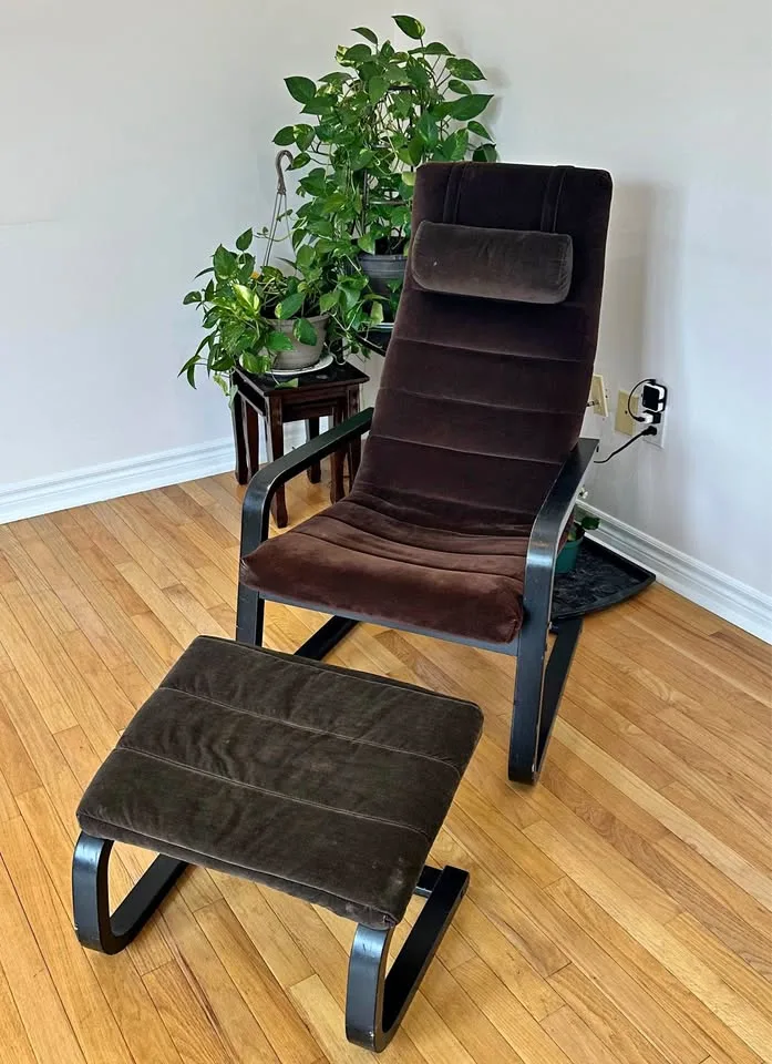 IKEA Boliden Chair & Footstool Set – Brown & Black thumbnail