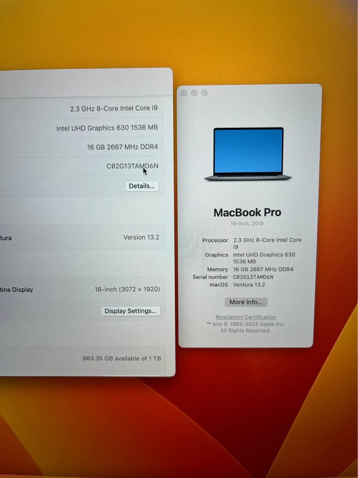 16GB 1TB 16” MacBook Pro 2.3Ghz i9 8Core Model - photo 2