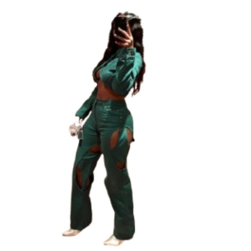 Maniere De Voir - Green Denim - Cutout Jacket and Jeans Set💚👖 - photo 2