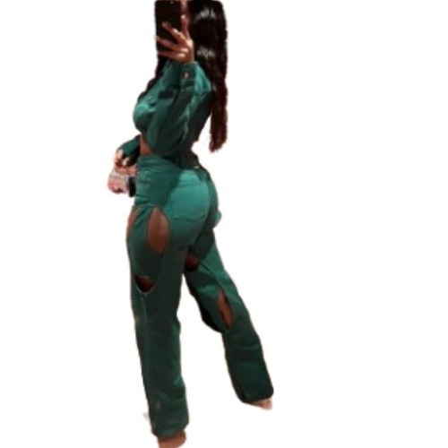 Maniere De Voir - Green Denim - Cutout Jacket and Jeans Set💚👖 - photo 3