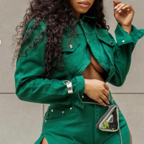 Maniere De Voir - Green Denim - Cutout Jacket and Jeans Set💚👖 - photo 4