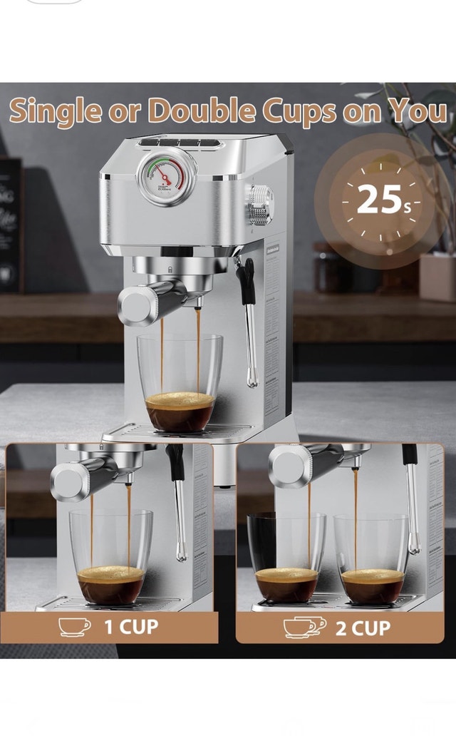 NEW Stainless Steel Espresso Machine, w/ Milk Frother Steam Wand - photo 4