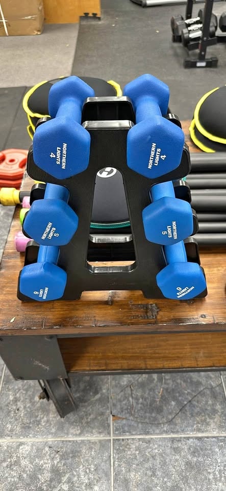 Brand New 30lb Yoga Dumbbell Set + York 3 pair Stand