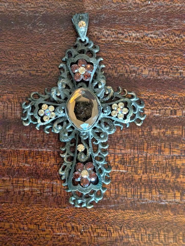 Vintage Style Ornate Cross Pendant with Gemstones