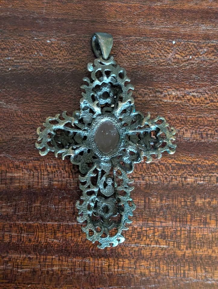 Vintage Style Ornate Cross Pendant with Gemstones - photo 2