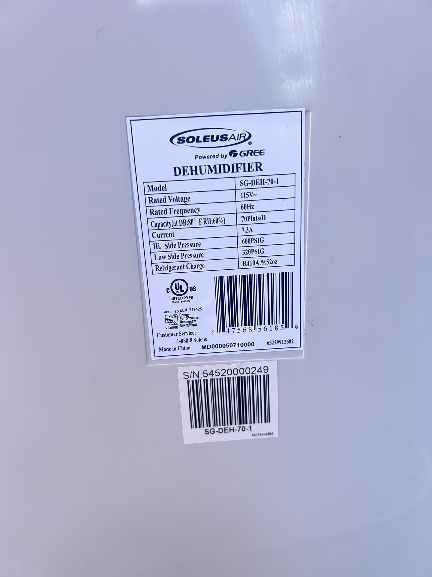 Soleus Dehumidifier — 70 Pint, 760 Watts, Model# SG-DEH-70-1 - photo 4