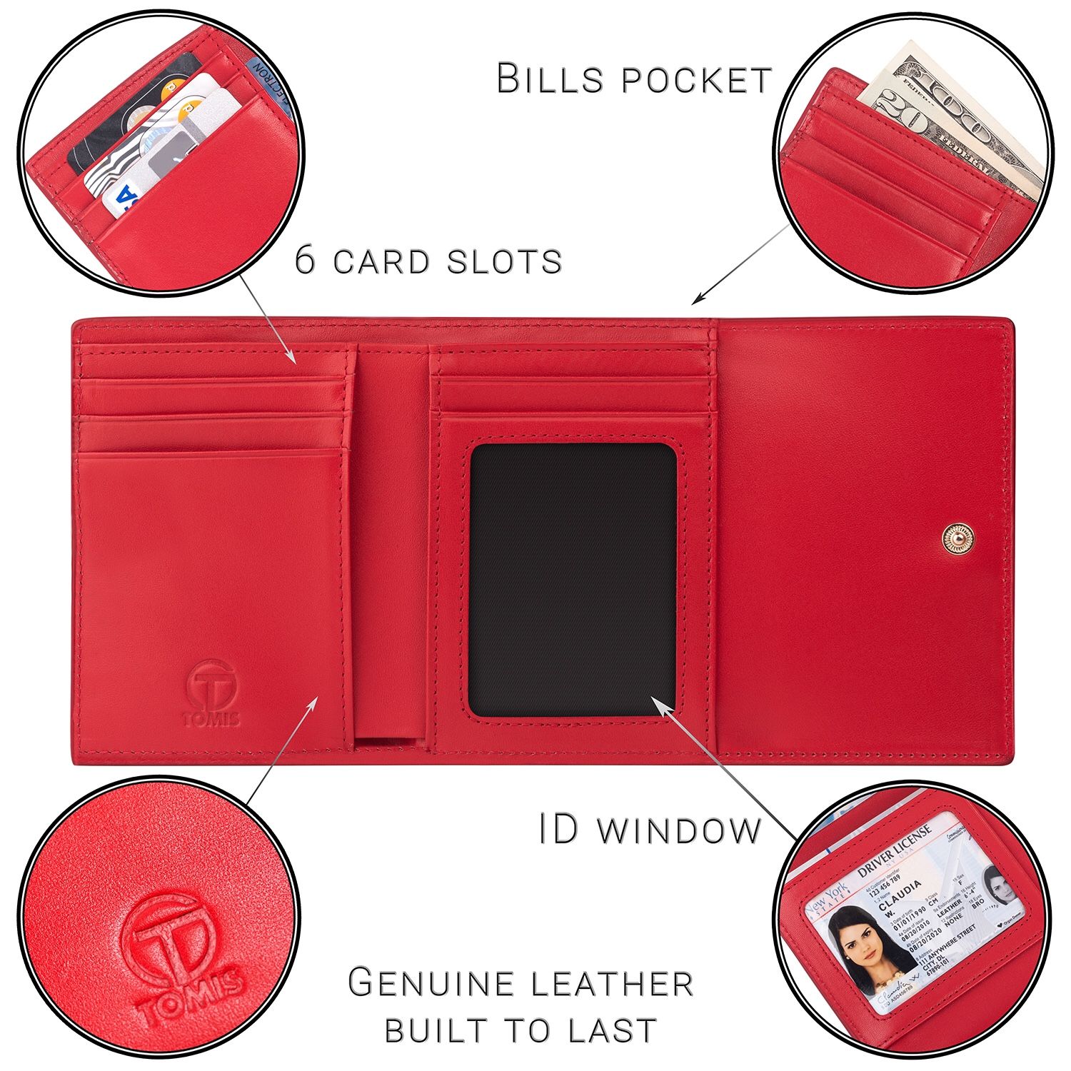Tomis leather wallet for women, available red and black color - photo 4
