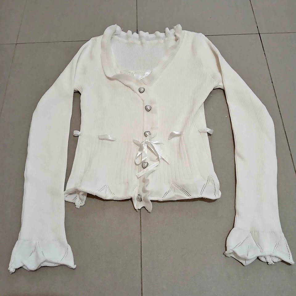 White Cute Top Lace Bow Hearts