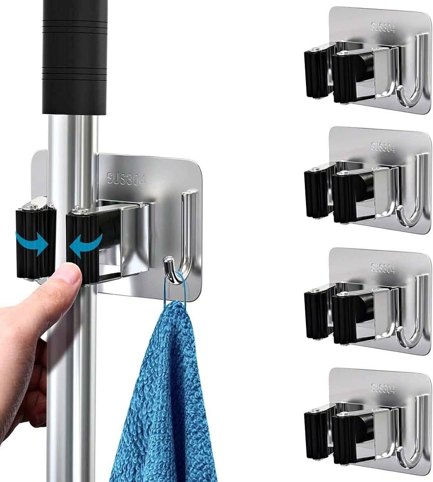Homeasy Mop Broom Holder, Wall Mounted Heavy Duty, 4pcs