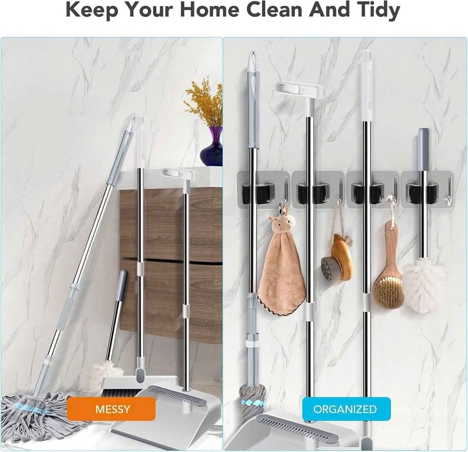 Homeasy Mop Broom Holder, Wall Mounted Heavy Duty, 4pcs - photo 3