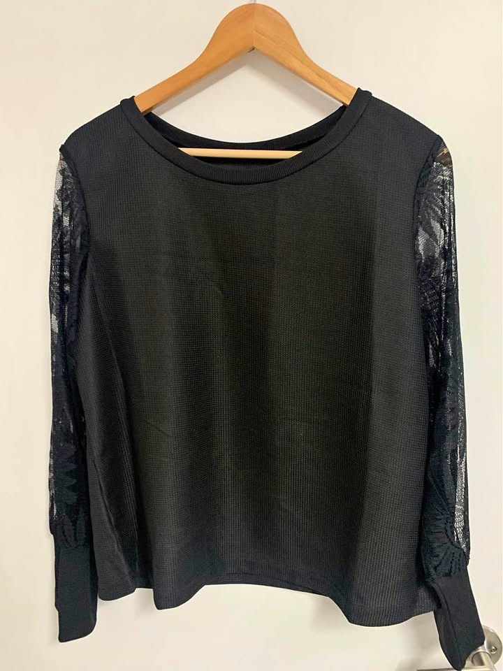 NEW/NEVER WORN - Black Top with lace detail - Size L/Large