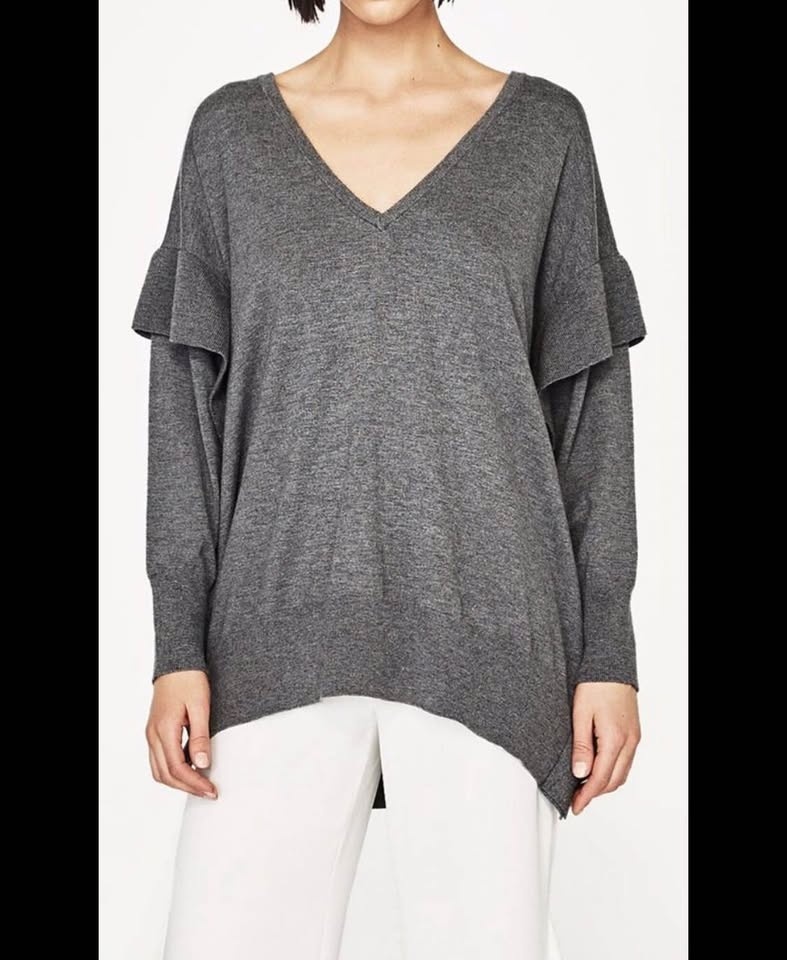 ZARA Oversized V-neck Sweater with ruffle detail - Size S/Small - photo 4
