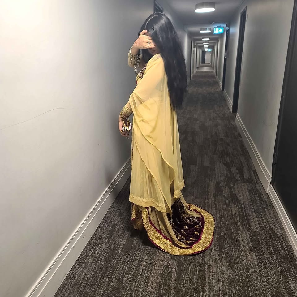 Embroidered Velvet/Chiffon Long Dress