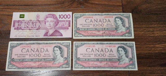 Canadian Thousand Dollar Bills (1954 & 1988)