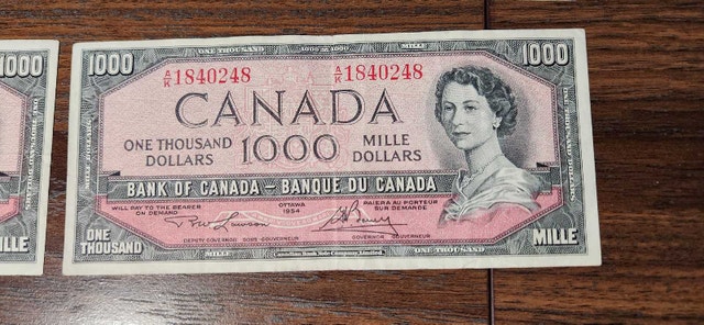 Canadian Thousand Dollar Bills (1954 & 1988) - photo 5