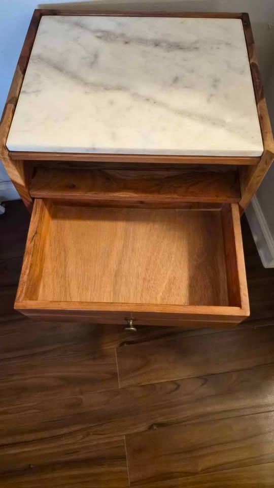 Solid Wood and Marble Nightstand - photo 2