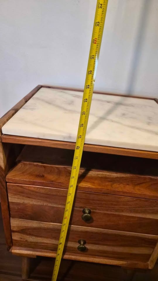 Solid Wood and Marble Nightstand - photo 3