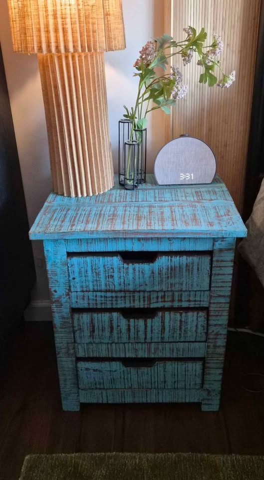 Solid Wood Distressed Blue Nightstand/Side table