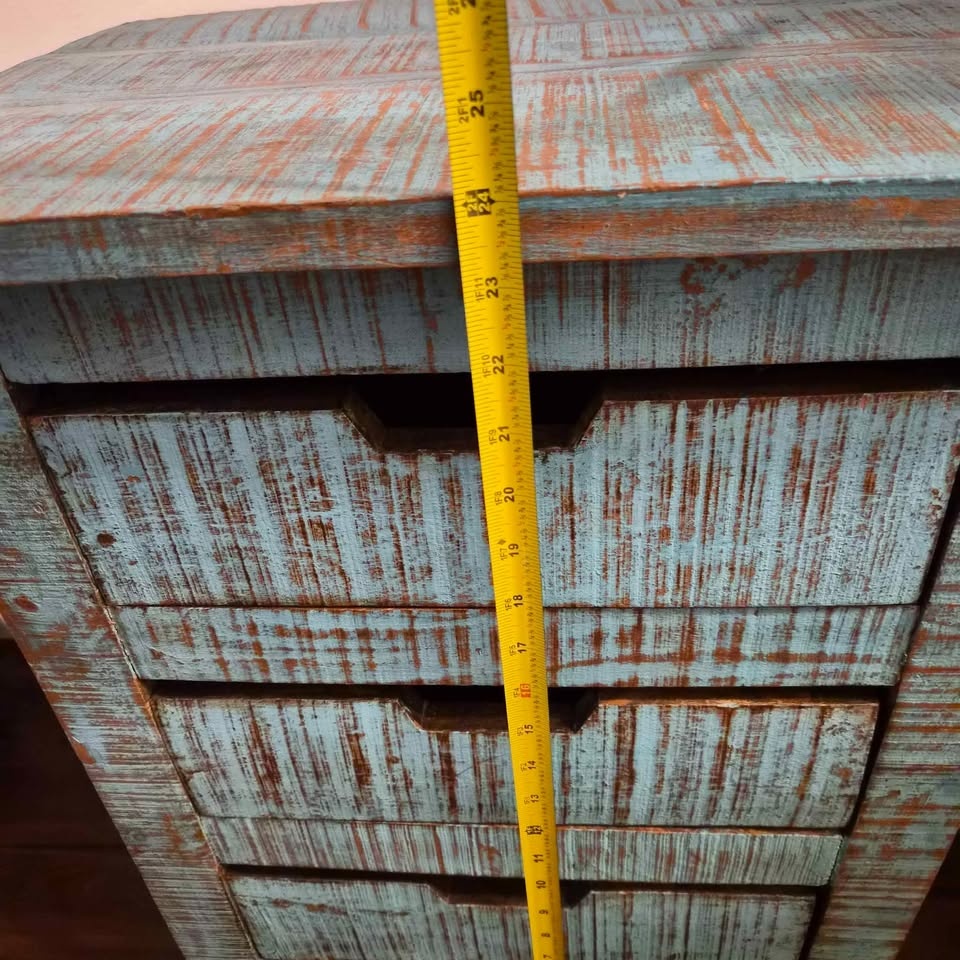 Solid Wood Distressed Blue Nightstand/Side table - photo 2