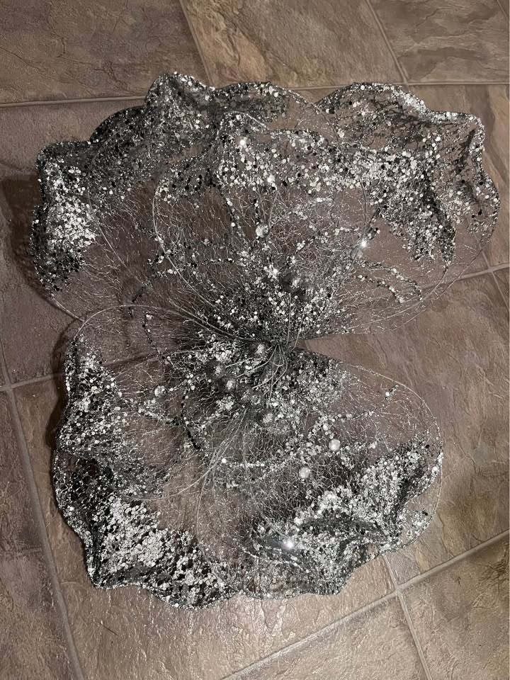 Large Silver flower ornament / Christmas tree topper - photo 2