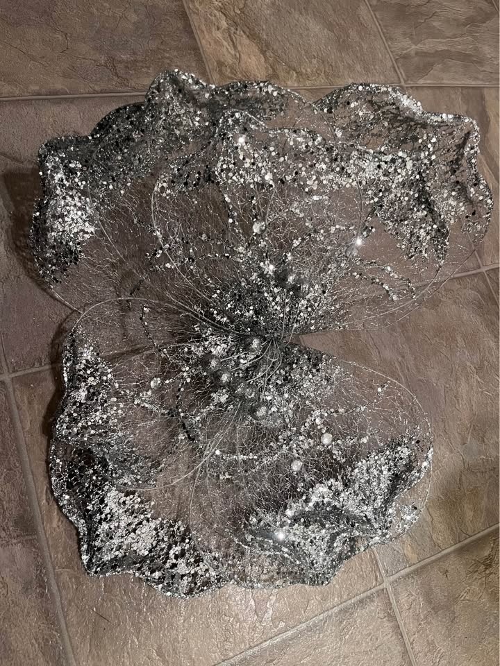 Large Silver flower ornament / Christmas tree topper - photo 3