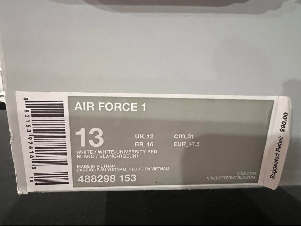 Nike Air Force 1 White/University Red – Men’s 13 - photo 2