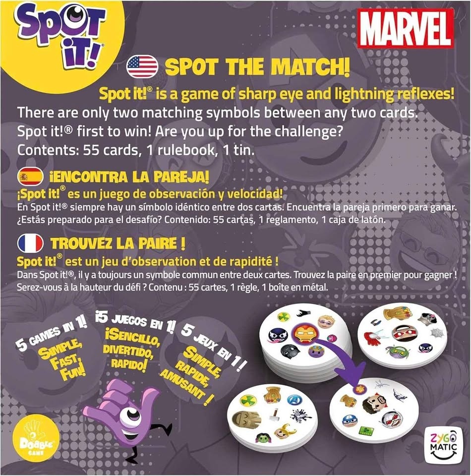 Spot It! - Marvel by Dobble Game; 2-8 players Ages 6 and up - photo 3