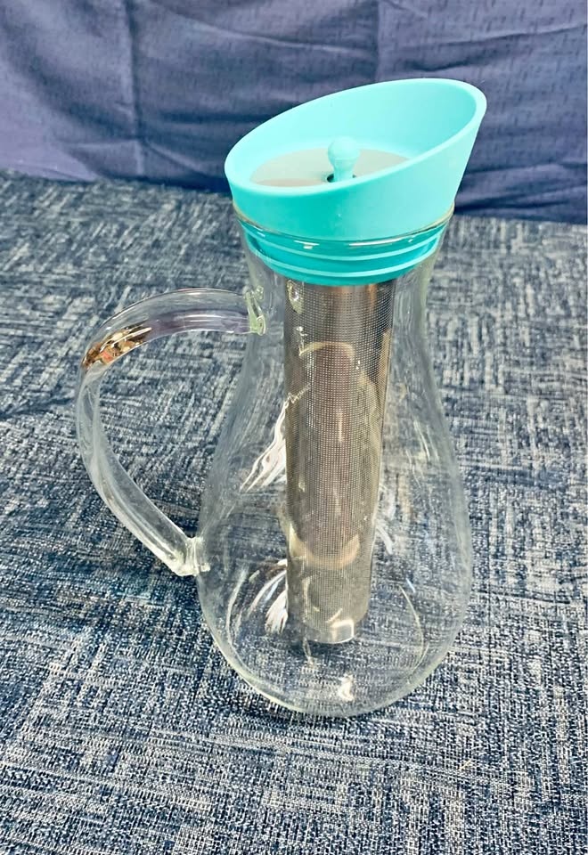 Teal Glass Carafe 9.5”H