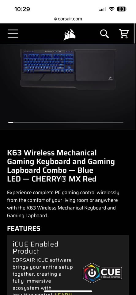 Corsair K63 wireless keyboard lapboard combo gaming pc tv sofa c - photo 5