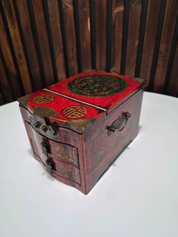 Vintage Chinese Style Wooden Jewelry Box with Mirror - photo 2