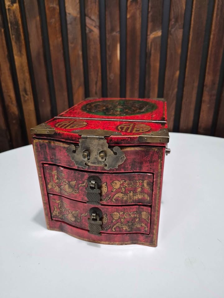 Vintage Chinese Style Wooden Jewelry Box with Mirror - photo 4