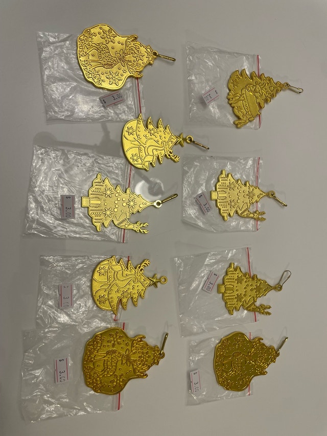 Gold toned Christmas Ornaments $3 Each (Discount 9)