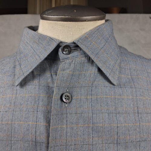 Ermenegildo Zegna Shirt Mens 2XL Blue Gray Plaid Made Italy