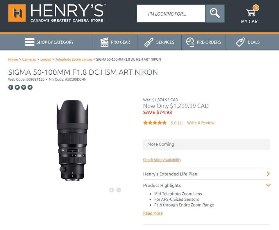 EUC SIGMA 50-100mm F1.8 DC HSM ART - NIKON mount - photo 2