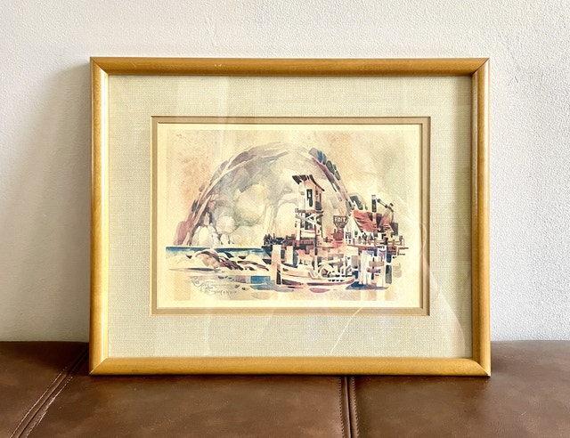 Vintage Lithograph Watercolor Painting