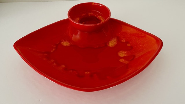 *RARE* “RED LIPS” Vintage California Pottery Chip Dip Dish Tray