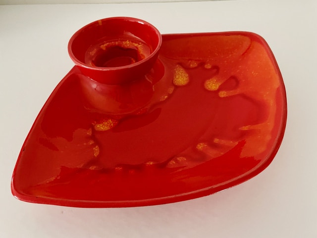 *RARE* “RED LIPS” Vintage California Pottery Chip Dip Dish Tray - photo 3