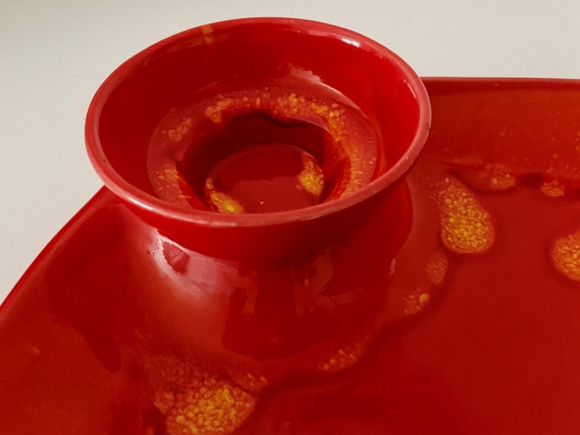 *RARE* “RED LIPS” Vintage California Pottery Chip Dip Dish Tray - photo 4