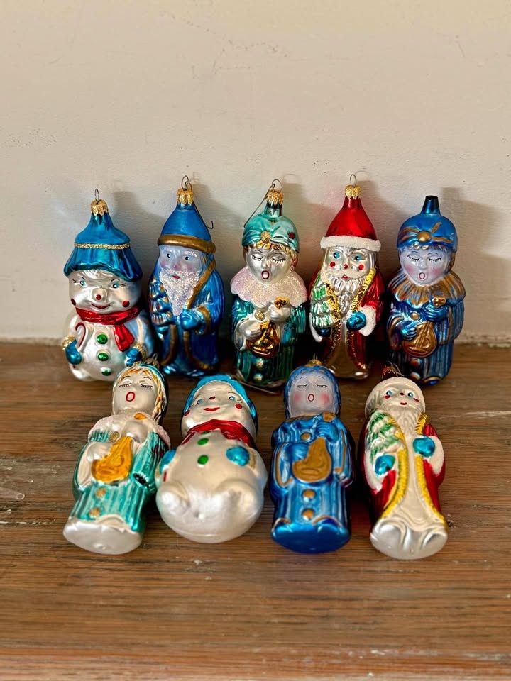 Vintage Glass Christmas Ornaments - Set of 9