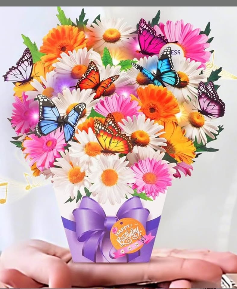 Birthday card with Music and light, Flower banquet 3d card - photo 3