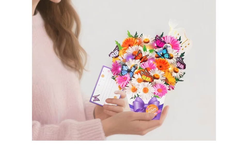Birthday card with Music and light, Flower banquet 3d card - photo 4