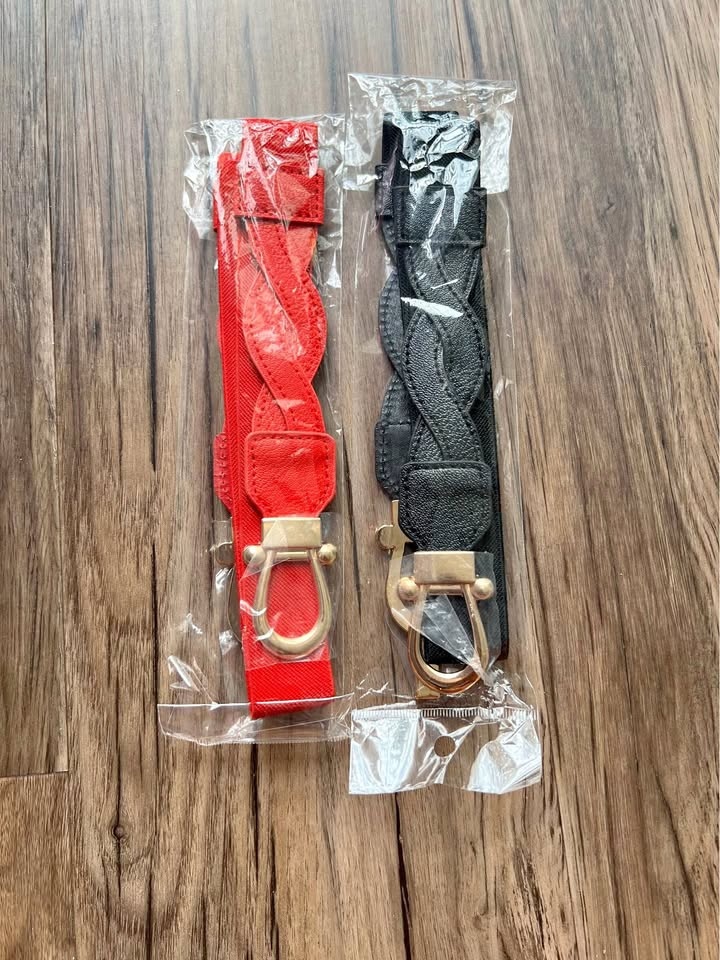 Women’s Elastic Belt/ PU leather and Elastic/ Black and Red 88-9