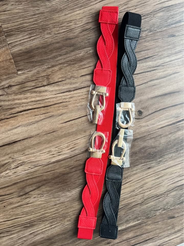Women’s Elastic Belt/ PU leather and Elastic/ Black and Red 88-9 - photo 2