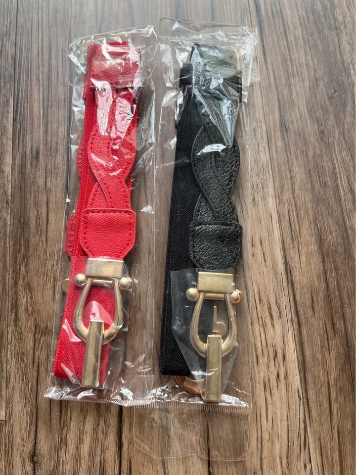 Women’s Elastic Belt/ PU leather and Elastic/ Black and Red 88-9 - photo 3
