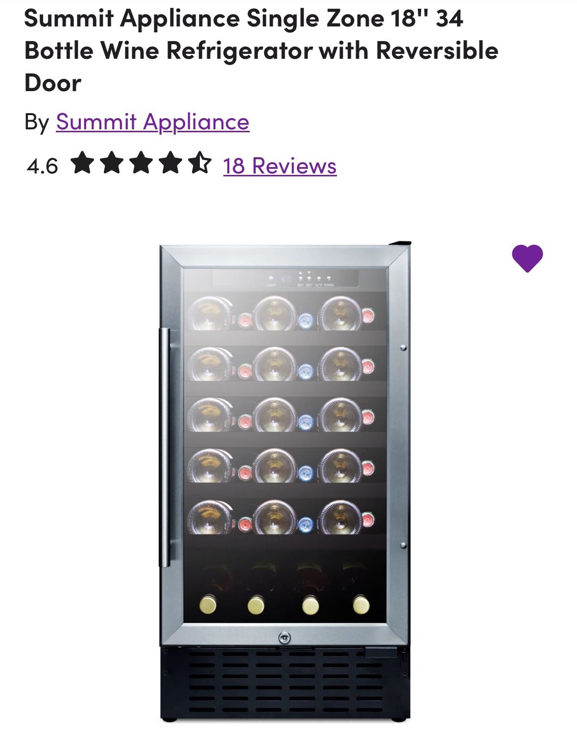 Summit Wine Refrigerator - 34 Bottle Capacity