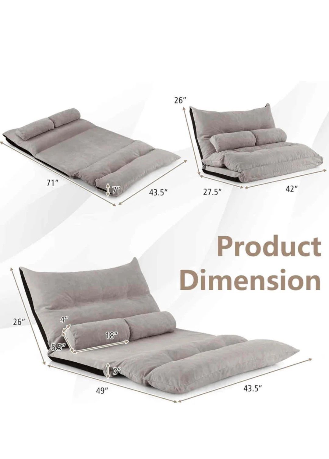 Adjustable Floor Sofa Bed - Futons Sets with 2 Pillows - photo 5