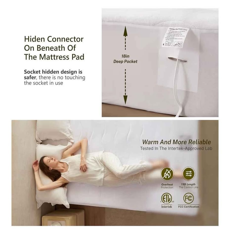 Heated Quilted Mattress Pad, Queen, Dual Control - photo 3