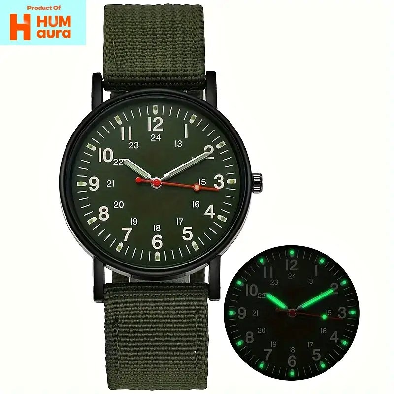 New Men Quartz Watch with Nylon Braided Strap (GREEN COLOR)