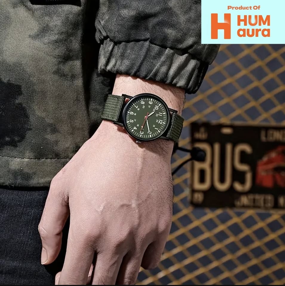 New Men Quartz Watch with Nylon Braided Strap (GREEN COLOR) - photo 3