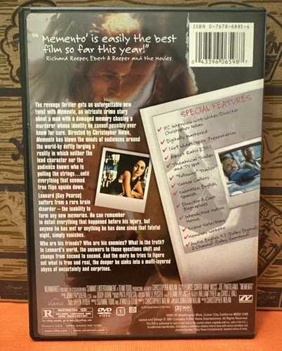 Memento (DVD 2001) Christopher Nolan Guy Pearce LNIB - photo 2
